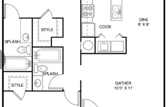 2 beds, 2 baths, 954 sqft, $816, Unit 1234