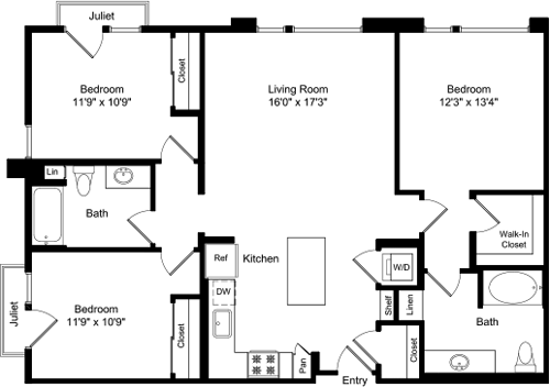 3 beds, 2 baths, 1,312 sqft, $4,326, Unit 4616