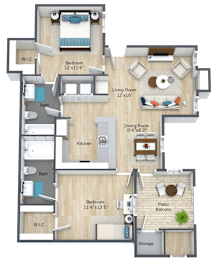 2 beds, 2 baths, 965 sqft, $1,363