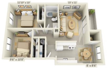 2 beds, 1 bath, 750 sqft, $1,560