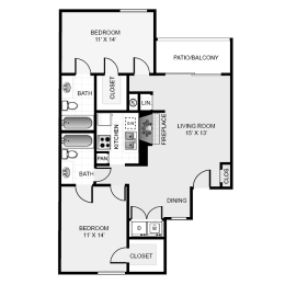 2 beds, 2 baths, 1,008 sqft, $1,630