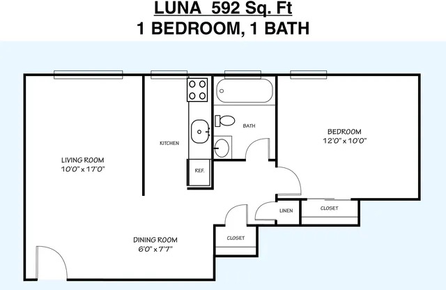 1 bed, 1 bath, 592 sqft, $1,125
