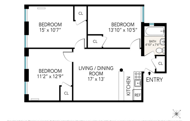 3 beds, 1 bath, 1,100 sqft, $3,800, Unit 3