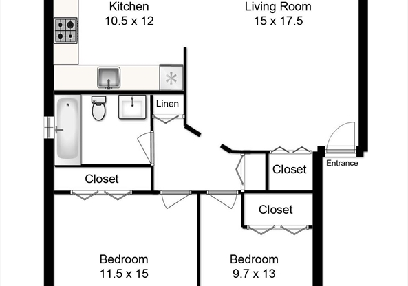 2 beds, 1 bath, 850 sqft, $2,300, Unit 9