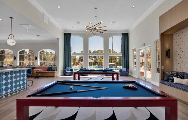 a view of the lobby of a luxury hotel with a swimming pool