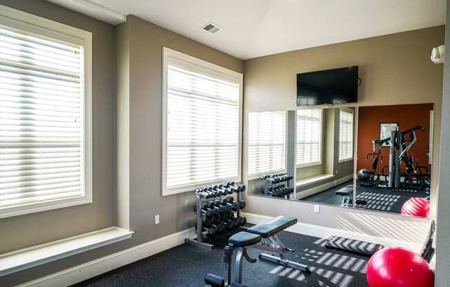 Free Weights in Fitness Center at Andover Pointe Apartment Homes, Nebraska