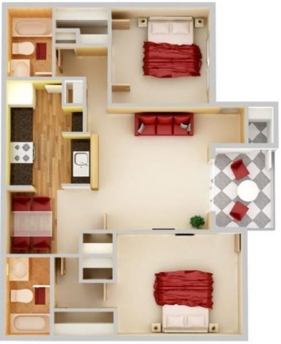 2 beds, 2 baths, 945 sqft, $1,225