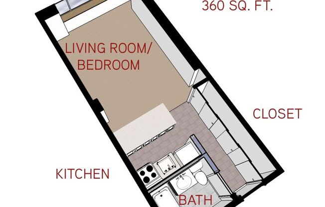 Studio, 1 bath, 360 sqft, $1,050, Unit 309