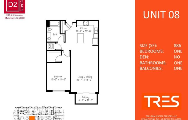 1 bed, 1 bath, 866 sqft, $1,980, Unit 508