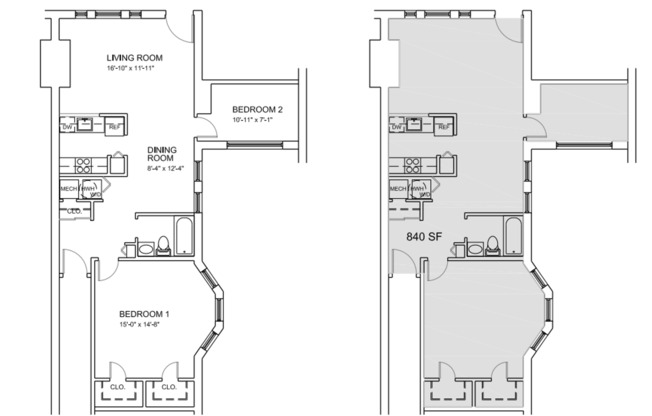 2 beds, 1 bath, 840 sqft, $2,409, Unit B-104