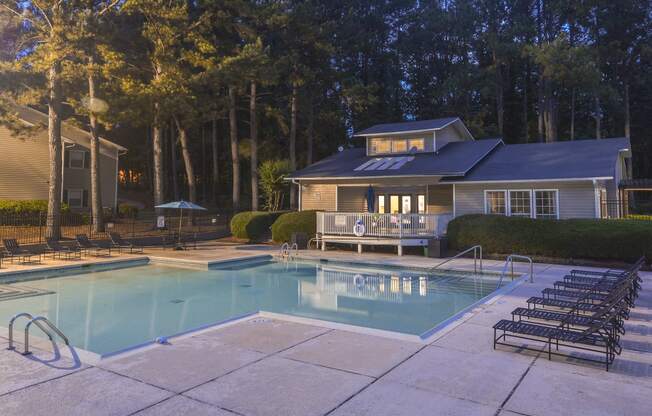 Pool view at Harvard Place Apartment Homes by ICER, Lithonia, GA
