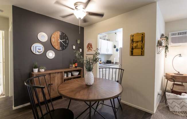 This is a picture of the dining area in a 576 sq foot 1 bedroom, 1 bath apartment at Red Bank Reserve in the Madisonville neighborhood of Cincinnati, Ohio.