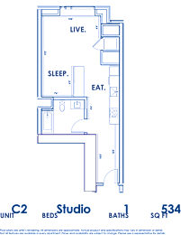 Studio, 1 bath, 534 sqft, $2,132