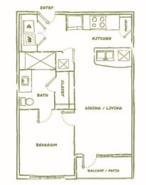 1 bed, 1 bath, 589 sqft, $1,355