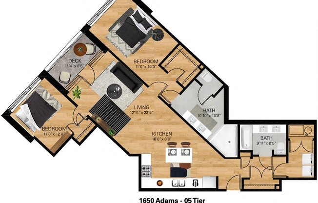 1650 Adams Two Bedroom Floor Plan 05 Tier