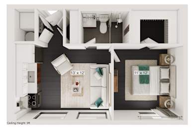 1 bed, 1 bath, 472 sqft, $1,403