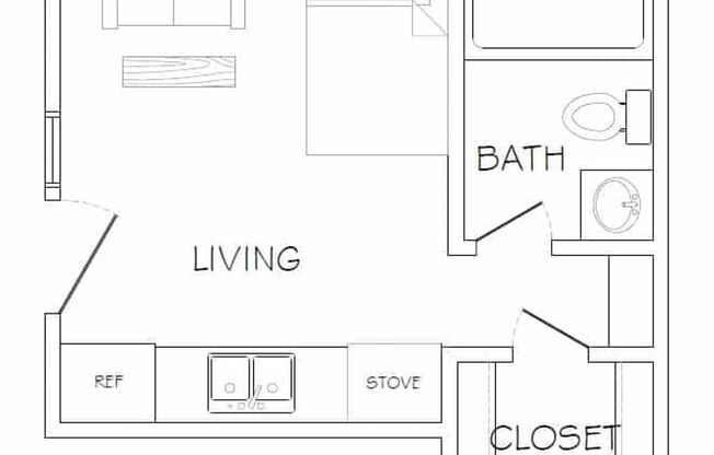 Studio, 1 bath, 267 sqft, $850, Unit 113B