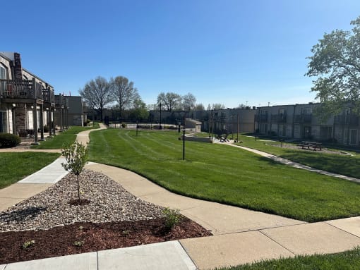 a park in the middle of an apartment complex