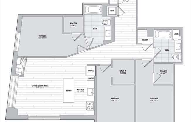 3 beds, 2 baths, 1,403 sqft, $6,700, Unit 1301