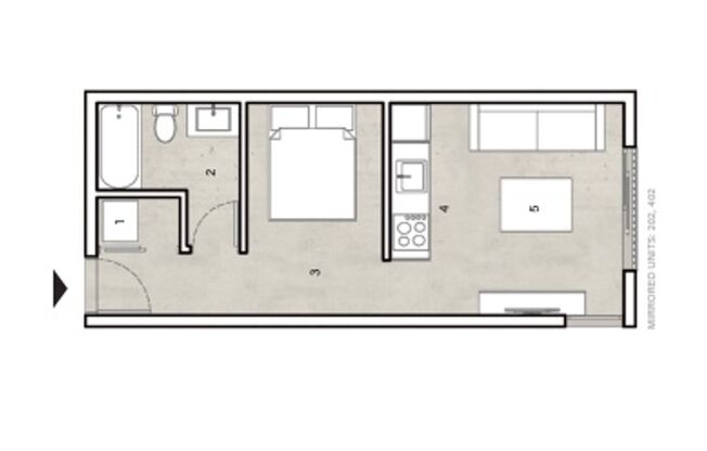Studio, 1 bath, 401 sqft, $2,195, Unit 402