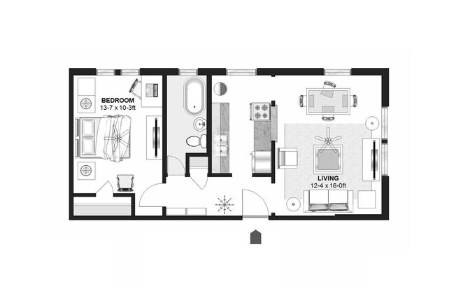 1 bed, 1 bath, 570 sqft, $900, Unit 201