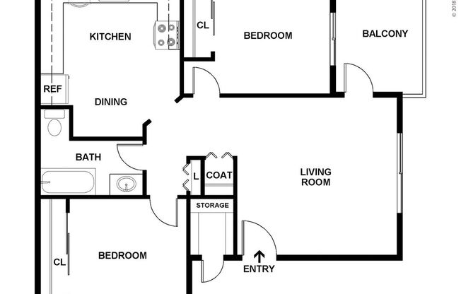 2 beds, 1 bath, 765 sqft, $1,484