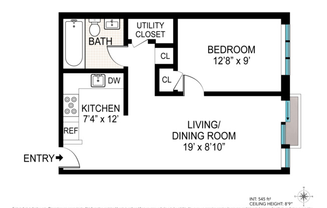 1 bed, 1 bath, 545 sqft, $2,495, Unit 2R