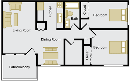 2 beds, 1 bath, 819 sqft, $809