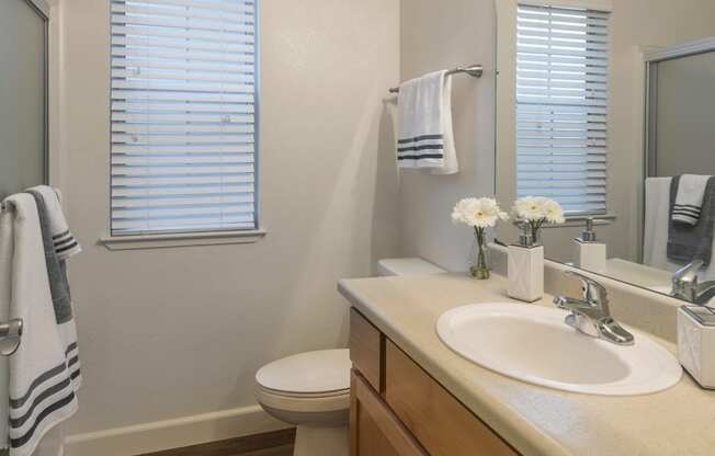 Solid Cultured Marble Bathroom Counter Tops,at Park Ridge Apartments, Fresno California 