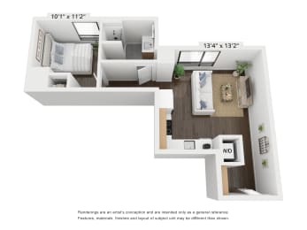 1 bed, 1 bath, 498 sqft, $3,075
