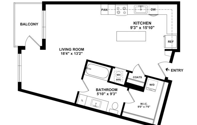 Studio, 1 bath, 625 sqft, $1,391