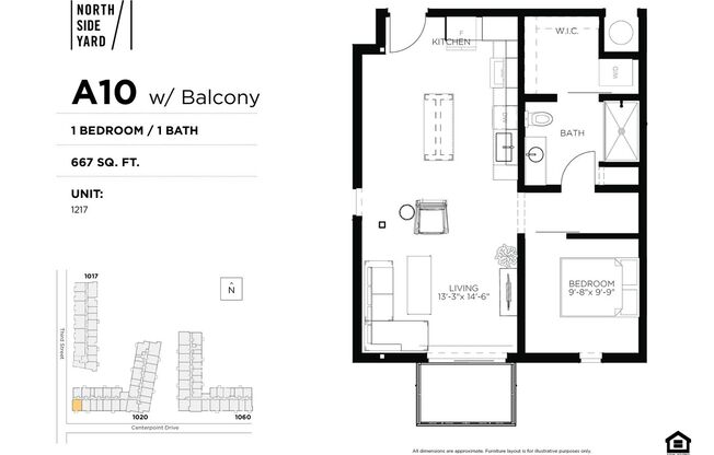 1 bed, 1 bath, 667 sqft, $1,350