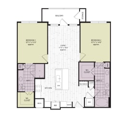 2 beds, 2 baths, 1,111 sqft, $2,086
