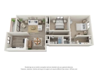 2 beds, 2 baths, 1,050 sqft, $1,385