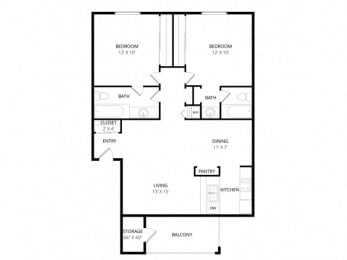 2 beds, 2 baths, 879 sqft, $1,265