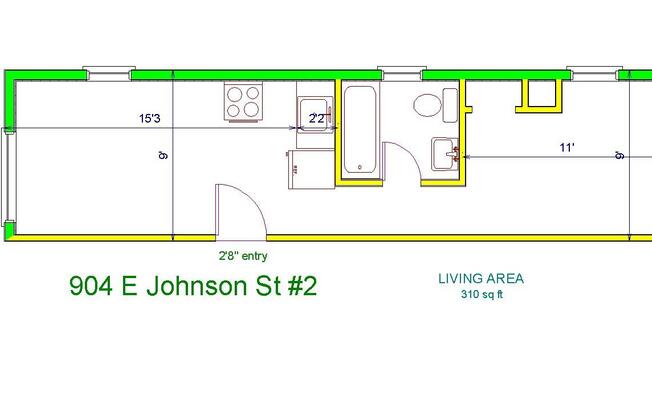 1 bed, 1 bath, 400 sqft, $980, Unit 2