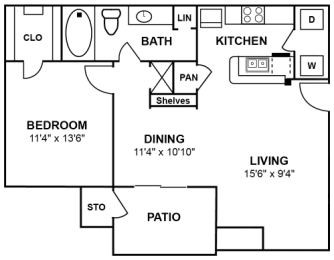 1 bed, 1 bath, 717 sqft, $1,299