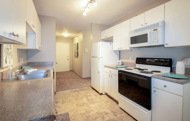 Large galley kitchens at Flatwater Apartments in La Vista, NE