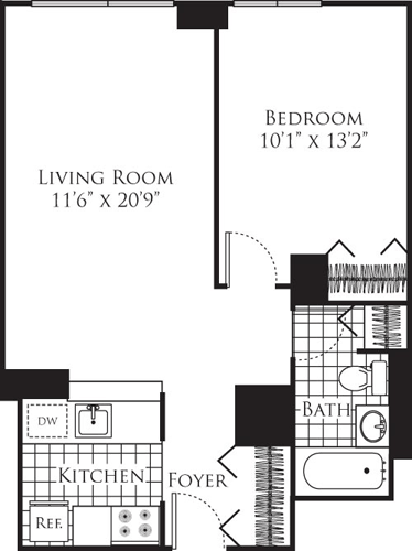 1 bed, 1 bath, 649 sqft, $4,790, Unit 19K