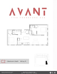 2 beds, 2 baths, 835 sqft, $2,550