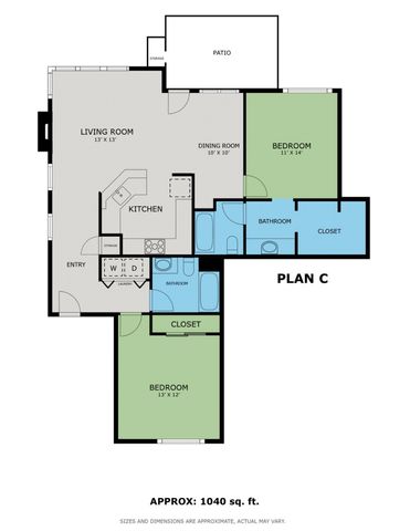 2 beds, 2 baths, 1,040 sqft, $2,075