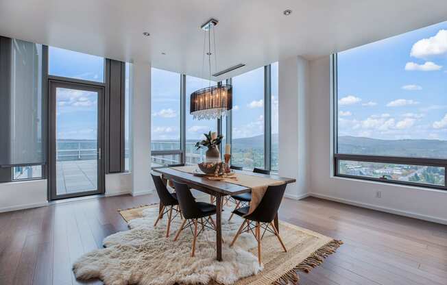Dining room in penthouse at The Bravern, Bellevue, WA