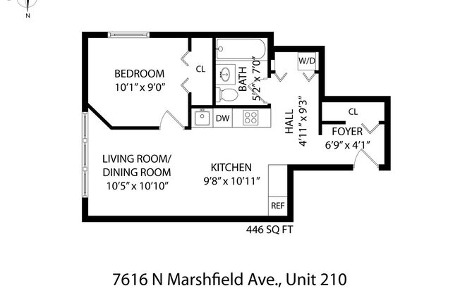 1 bed, 1 bath, 446 sqft, $1,700, Unit 210