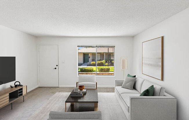 Model Living Room with Carpet at Walnut Creek Apartments located in Walnut Creek, CA.