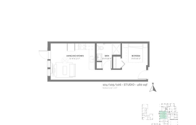 Studio, 1 bath, 444 sqft, $1,200, Unit 3225-104A