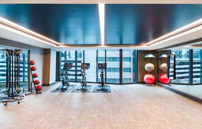 A dedicated fitness studio at Modera McGavock, designed for focused movement and modern routines, with Nashville just a short drive away.