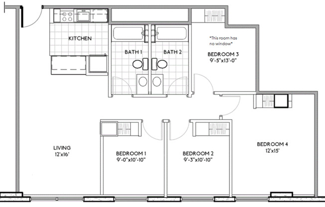 4 beds, 2 baths, 1,050 sqft, $3,939, Unit 1216-202