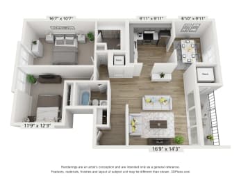 2 beds, 1 bath, 980 sqft, $1,542