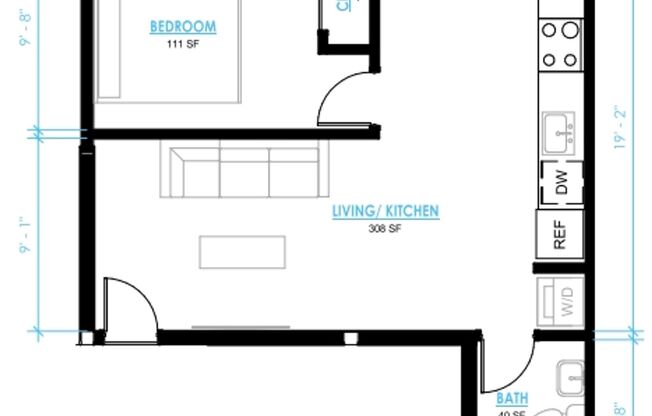 1 bed, 1 bath, 390 sqft, $2,195, Unit 105