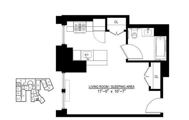 Studio, 1 bath, 432 sqft, $3,900, Unit 7O